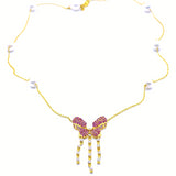 14k Diamond Ruby & Pearl Statement Necklace - Eraya Diamonds
