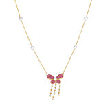 14k Diamond Ruby & Pearl Statement Necklace - Eraya Diamonds