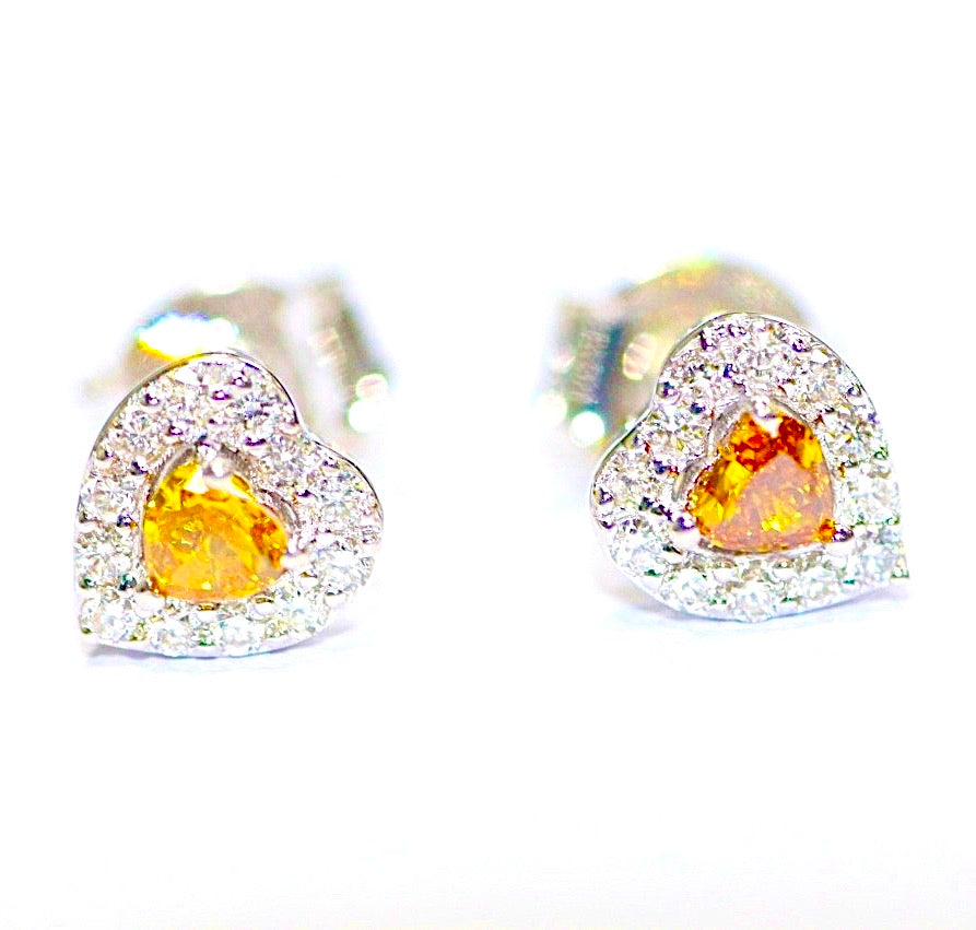 18k Yellow Heart Diamond Studs