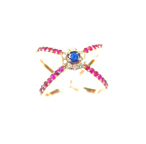 14k Diamond Ruby Sapphire Statement Ring - Eraya Diamonds