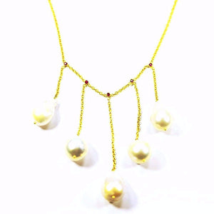 14k Ruby & Baroque Pearl Fringe Necklace - Eraya Diamonds