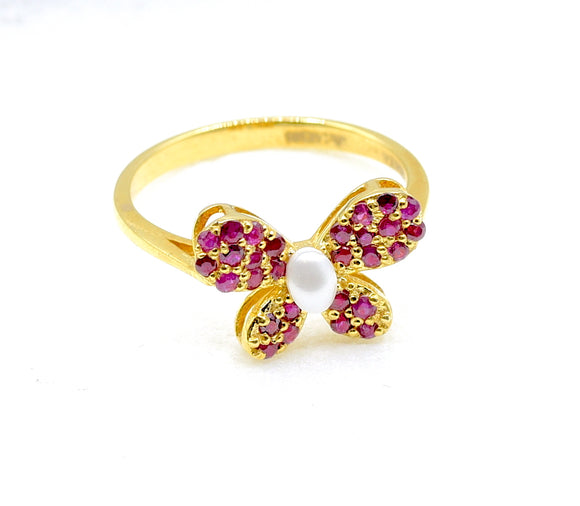 14k Pearl Ruby Butterfly Ring - Eraya Diamonds