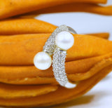 18k Diamond Overlap Pearl Unity Ring - Eraya Diamonds