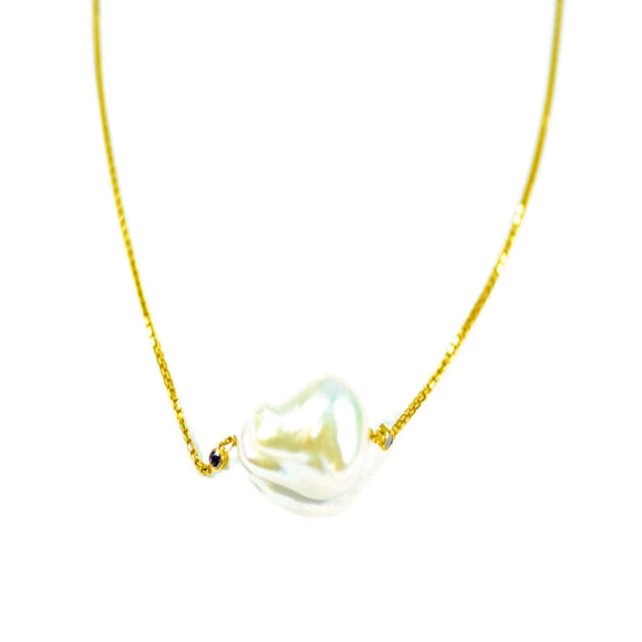 14k Black Diamond & Baroque Pearl Necklace - Eraya Diamonds