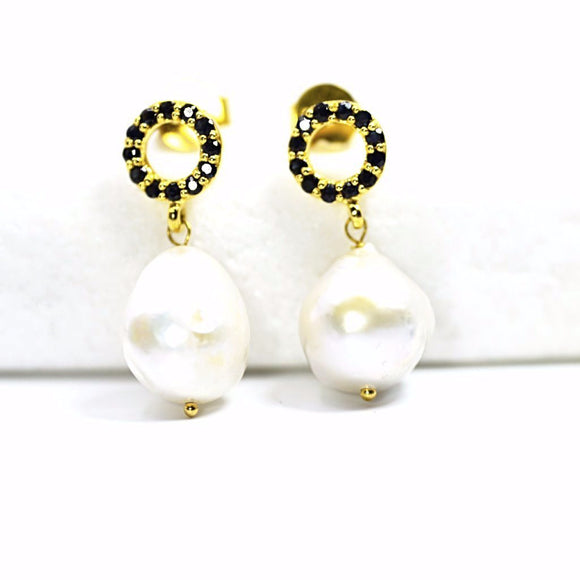 14k Baroque Pearl Sapphire Earrings - Eraya Diamonds