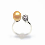 18k Diamond dome Pearl Ring - Eraya Diamonds